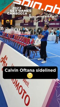 Gilas young gun sits out of the game due to grade-two strain in his calf acquired two days ago #SEAGames32