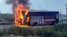 Belediye otobüsü, alev alev yandı