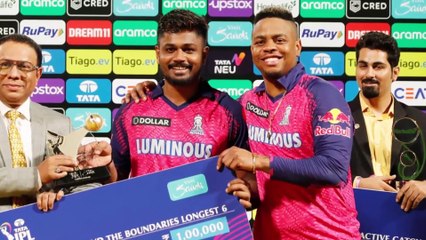 Why Shimron Hetmyer came with Sanju Samson to get Longest Six Award during Post Match Presentation