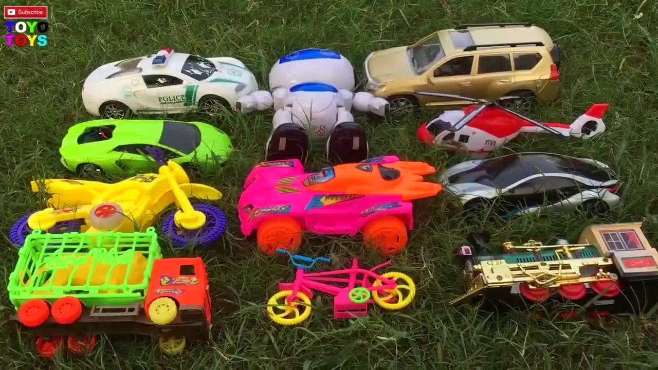 Animal Truck,Bugatti Car,Dancing Robot,Helicopter,SUV Prado,BMW Car,Train,Dirt Bike,Bat Mobile  