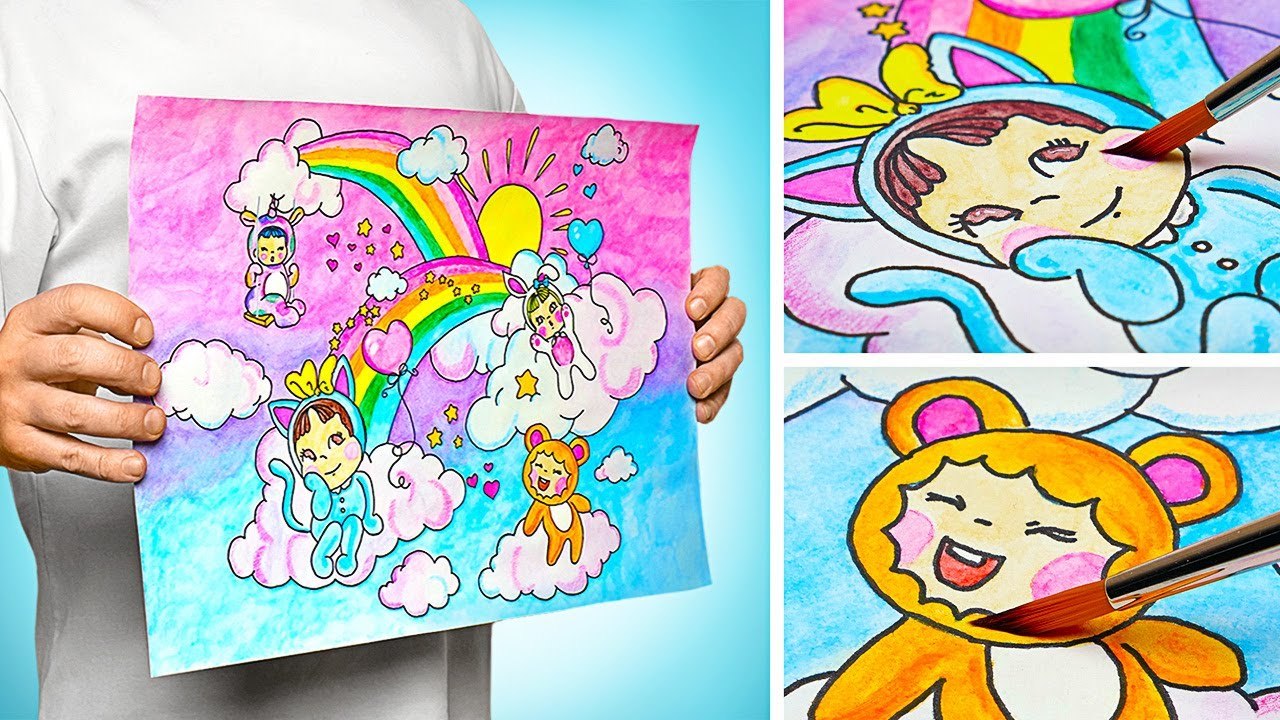 Joli Dessin Multicolore Réalisé avec des Crayons d’Aquarelle