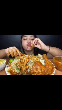 Mukbang Big Chicken With Briyani Rice & Indian Curry, Brutal Style