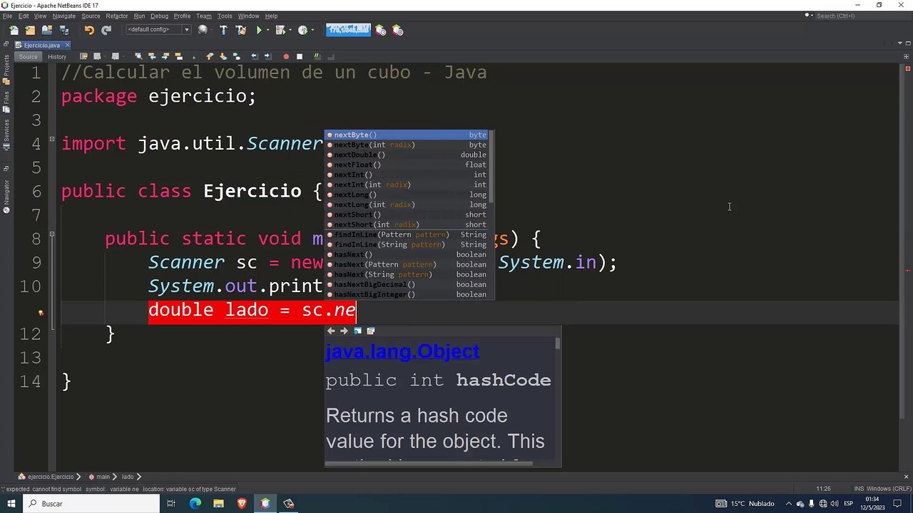 Calcular el volumen de un cubo en Java