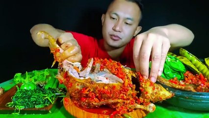 Mukbang one large spicy chicken + rice, spinach, cucumber, l