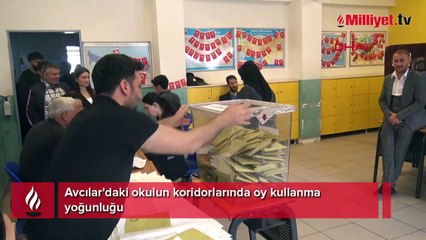 Avcılar'daki okulun koridorlarında oy kullanma yoğunluğu