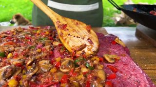 Juicy Meatloaf on a Spit! Cooking outdoors in the Mountains of Azerbaijan