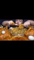 Mukbang indian spicy curry chicken, boiled egg, briyani rice, big onions, canai bread