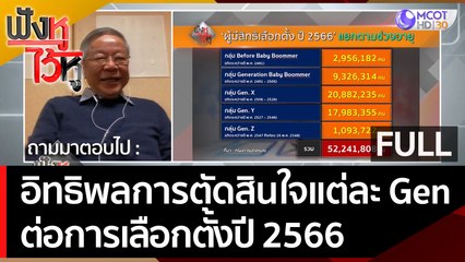 (คลิปเต็ม) อิทธิพลการตัดสินใจของแต่ละ Gen ต่อการเลือกตั้งปี 2566 | ฟังหูไว้หู  (12 พ.ค. 66)