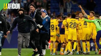 Aficionados del Espanyol invaden cancha para evitar los festejos del Barcelona