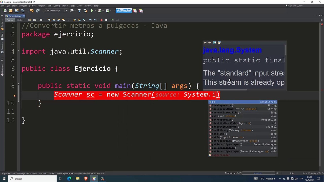 Convertir metros a pulgadas en Java