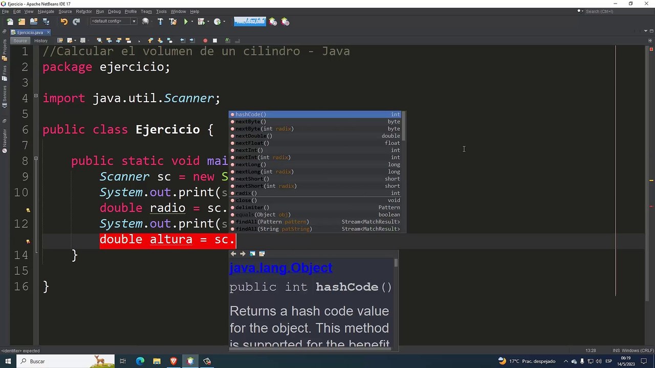 Calcular el volumen de un cilindro en Java