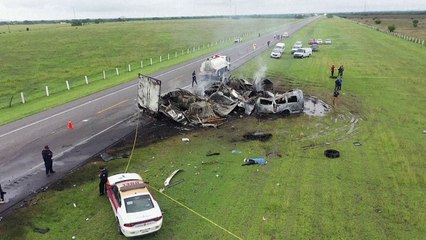 Wreckage of vehicles after Mexican highway crash kills at least 13
