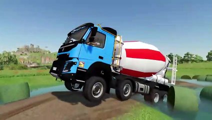 Farming Simulator 22 104 - COLORED VOLVO CONCRETE MIXER TRUCKS DEATH RUN