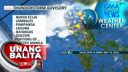 Thunderstorm advisory, nakataas ngayon sa ilang bahagi ng Central at Southern Luzon - Weather update today as of 7:07 a.m. (May 16, 2023)| UB