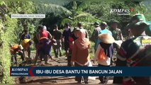 Ibu-ibu Desa Wangkelang Bantu TNI Perbaiki Jalan yang Rusak dan Rawan Longsor