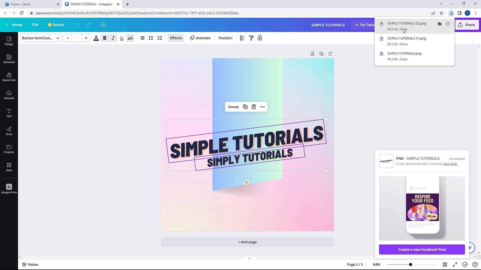 Canva Course Section 67 Downloading Selection