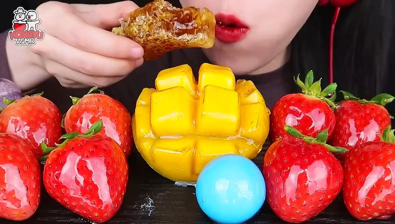 ASMR MANGO TANGHULU, STRAWBERRY HONEYCOMB CANDIED FRUITS 딸기탕후루 망고탕후루 벌꿀집탕후루 EATING SOUNDS MUKBANG 먹방