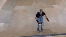 European roller-skating champion performs a spectacular trick!