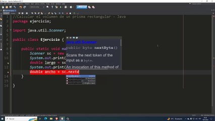 Calcular el volumen de un prisma rectangular en Java