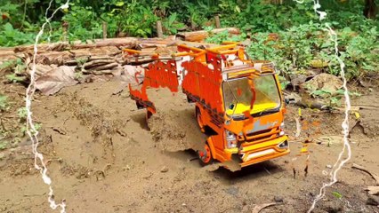 rc truck toy loading wood through overload