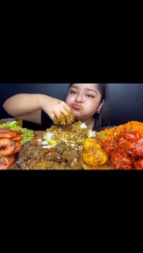 Mukbang Spicy Shrimp, Yellow Rice, Red Rice, Indian Curry Chicken, Curry Egg, Raw Vegetables