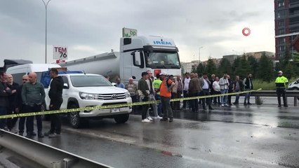 TEM'de tır makaslayınca trafik durdu, araçlar kontak kapattı