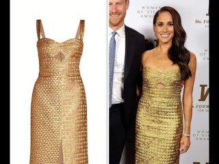 Meghan Markle gira la testa con un abito dorato senza spalline da 1.483 sterline a New York