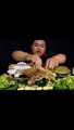 Mukbang 1 Fried duck with rice, green chili sauce, jengkol, eggplant, green beans, lettuce