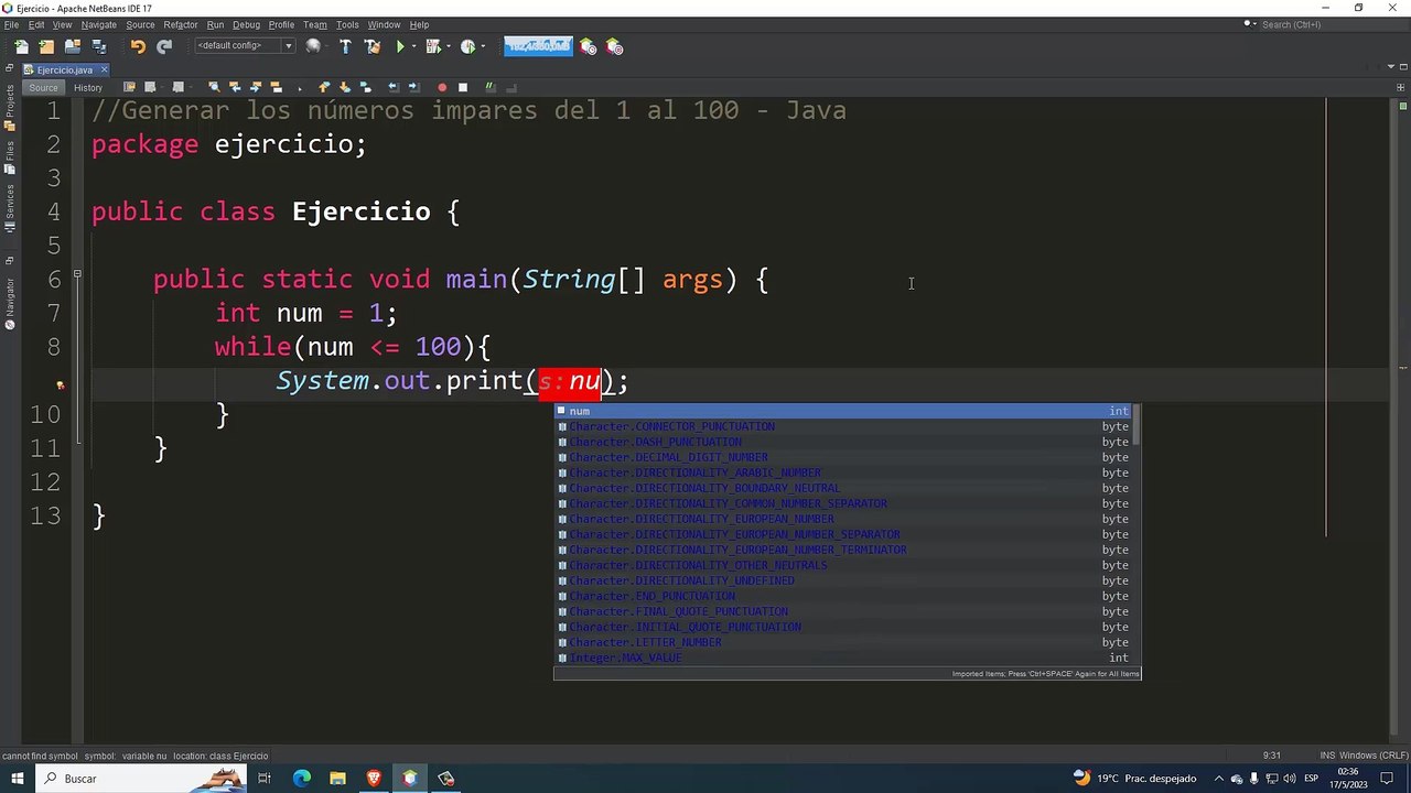 Generar los números impares del 1 al 100 en Java