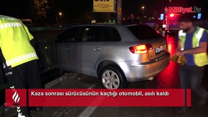 Kaza sonrası sürücüsünün kaçtığı otomobil, alt geçitte asılı kaldı