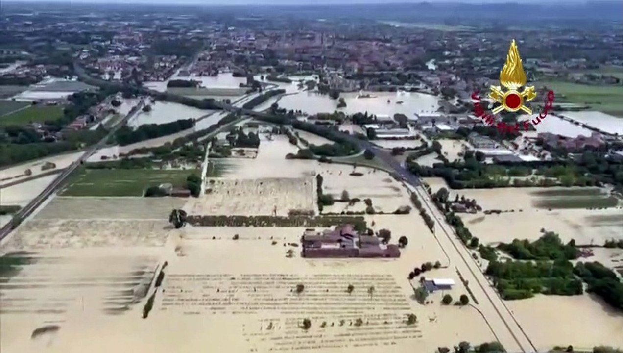 Flooded farmland, neighbourhoods, rivers in Italy’s Emilia Romagna region