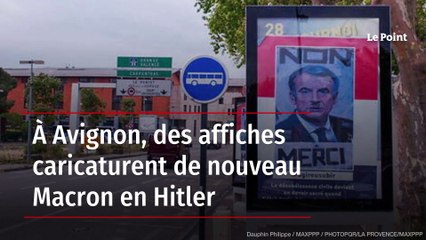 À Avignon, des affiches caricaturent Macron en Hitler