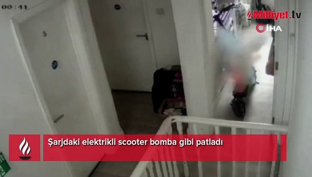 Şarjdaki elektrikli scooter bomba gibi patladı