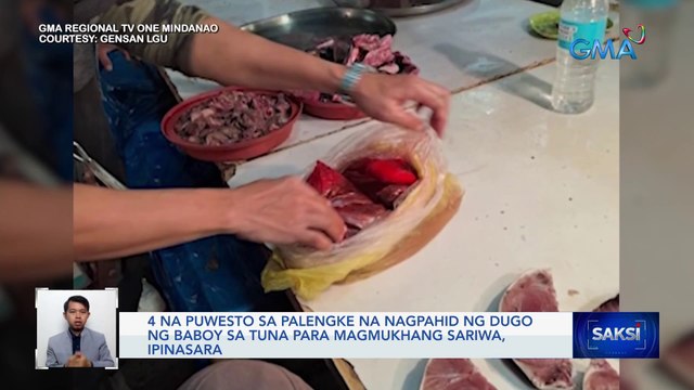 4 na puwesto sa palengke na nagpahid ng dugo ng baboy sa tuna para magmukhang sariwa, ipinasara | Saksi