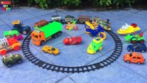 Showing colourful toys/train set/ktm bike/super car/mcqueen car/auto rikshaw/rc boat/tractors