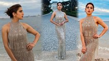 Cannes 2023 Red Carpet : Sara Ali Khan Rachel Gilbert Silver Gown Look Viral, Watch Full Video