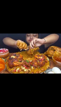 Mukbang Spicy whole chicken curry 2kg with chicken mandi biryani, boiled eggs, raita and jalebi