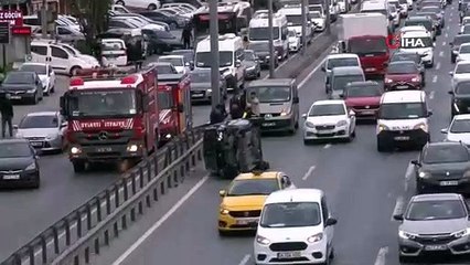 Avcılar'da kontrolden çıkan araç yan yattı