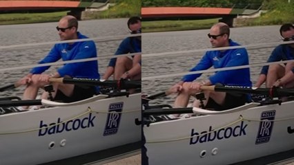 Prince William is seen in the short teaser clip in a four man rowing boat