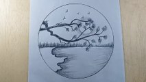 How to draw landscape circle scenery drawing|| Easy pencil drawing|| Drawing by Minha