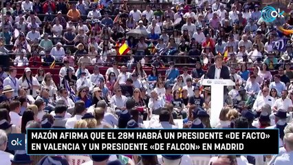Mazón afirma que el 28M habrá un presidente «de facto» en Valencia y un presidente «de Falcon» en Madrid