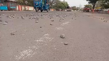 Four days ago the overload truck had spread the boulder on the main road