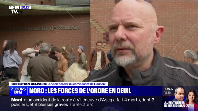 On vient témoigner notre soutien à nos collègues : au commissariat de Roubaix, d'anciens policiers viennent se recueillir en hommage aux trois agents tués dans un accident de la route