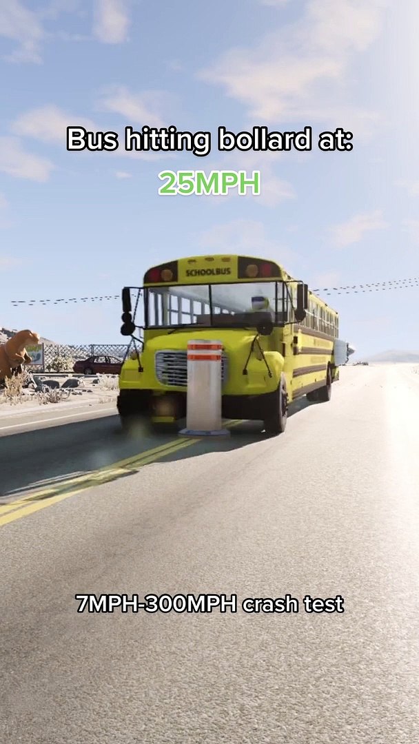 ⁣Bus Crash Tests: Bollard Impact at Varying Speeds