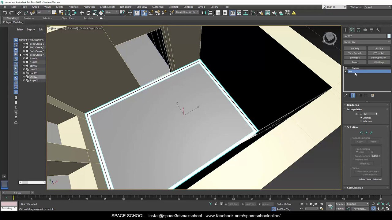 8- Space School[Photoreal Renders in 3dsMax & Corona] BLOCK 1. Lesson 8. Mouldings. Creating a recess.
