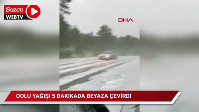 Dolu yağışı 5 dakikada beyaza çevirdi
