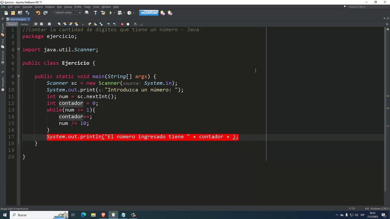 Contar la cantidad de dígitos que tiene un número en Java