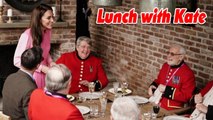 Princess Kate chats with Chelsea Pensioners over lunch today