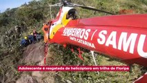 Adolescente é resgatada de helicóptero em trilha de Floripa