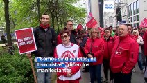 Trabajadores belgas protestan contra las malas condiciones laborales y su derecho a la huelga